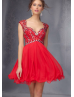 Tulle Beaded Straps Key Hole Back Knee Length Prom Dress 